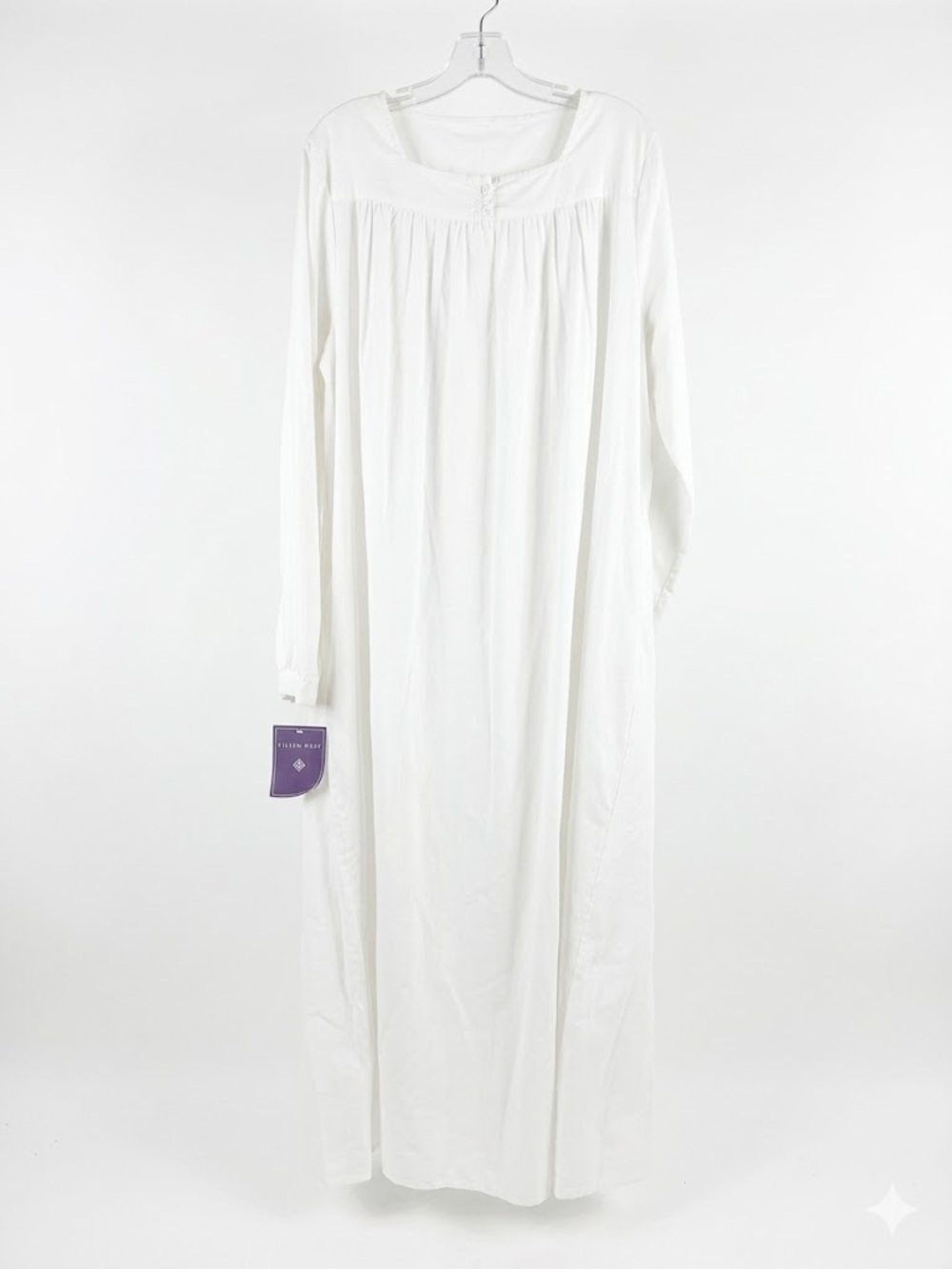Vintage Eileen West White Long Button-Front Nightgown with Ribbon & Lace 2X - Picture 2 of 16